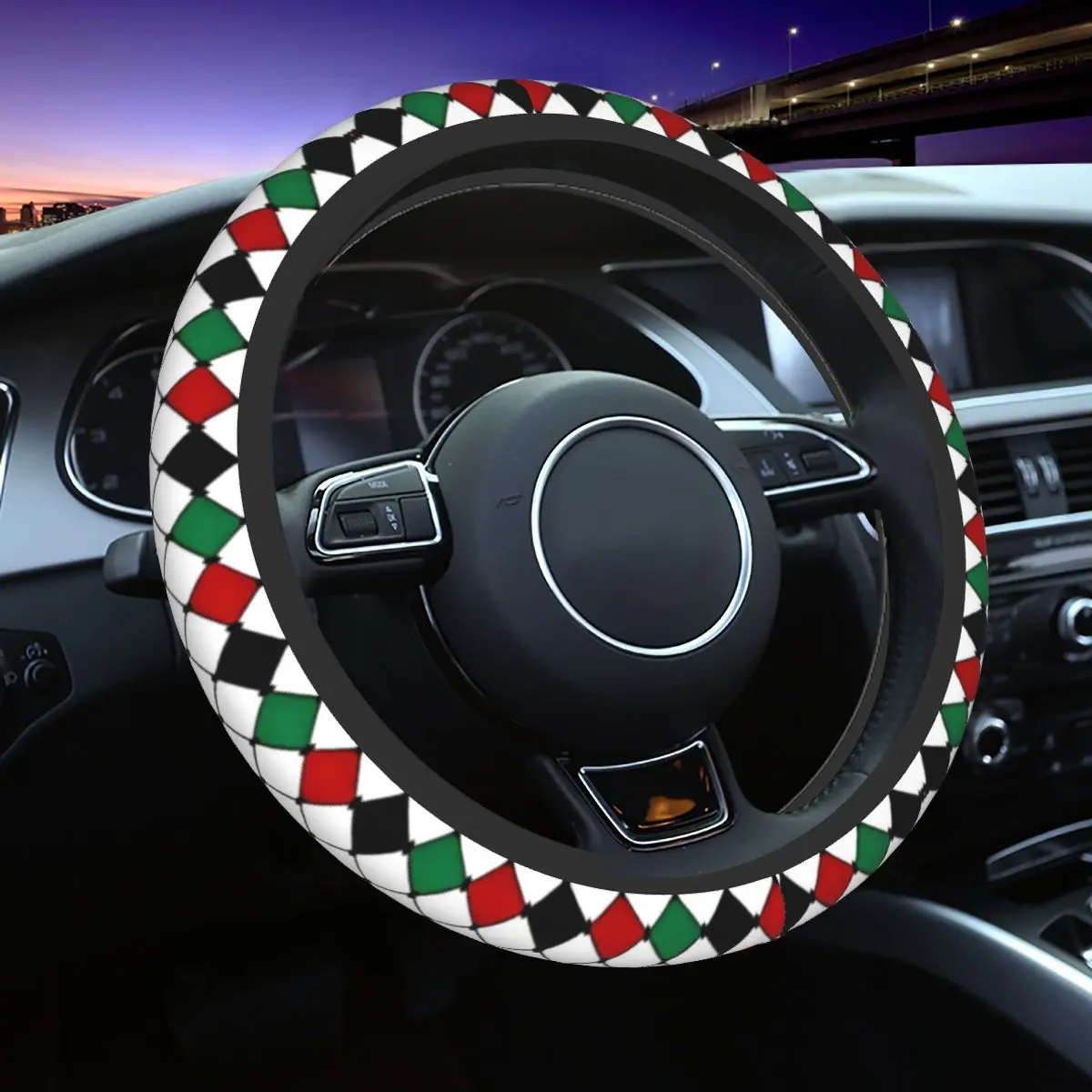 38cm Car Steering Wheel Cover Palestine Forever Universal Palestinian Diamond Check Auto Decoration Automobile Accessory