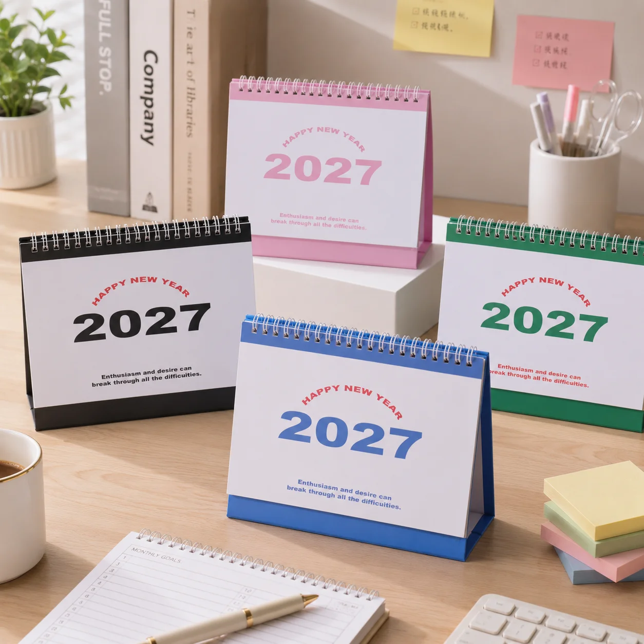 2027 Exquisite New Year Desk Calendar Foldable Coil Stand With Monthly Goal Page Ideal Holiday Countdown desktop Decor