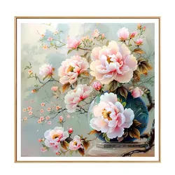 Peony Flowers Needlework,DIY 11CT 9CT Cross Stitch Full Embroidery Kit, Printed Cross-stitch,New 40 Colors