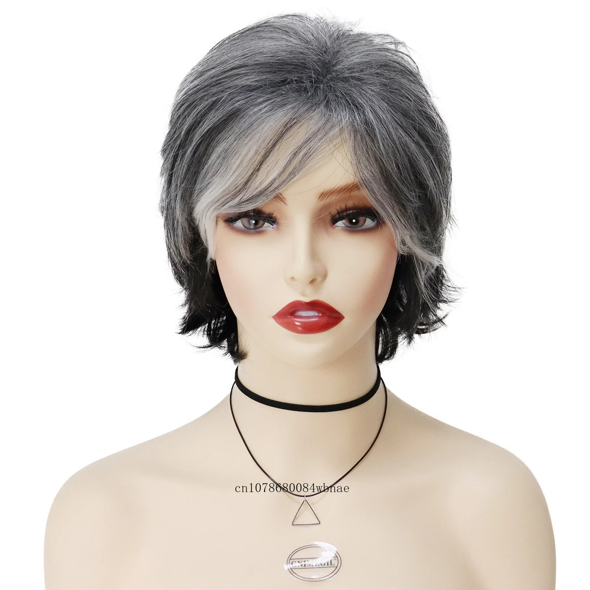 Natural Wave Wigs for Women Old Lady Ombre Grey Short Pixie Cut Wig with Bangs Daily Cosplay Grandma Gift Wig Heat Resistant