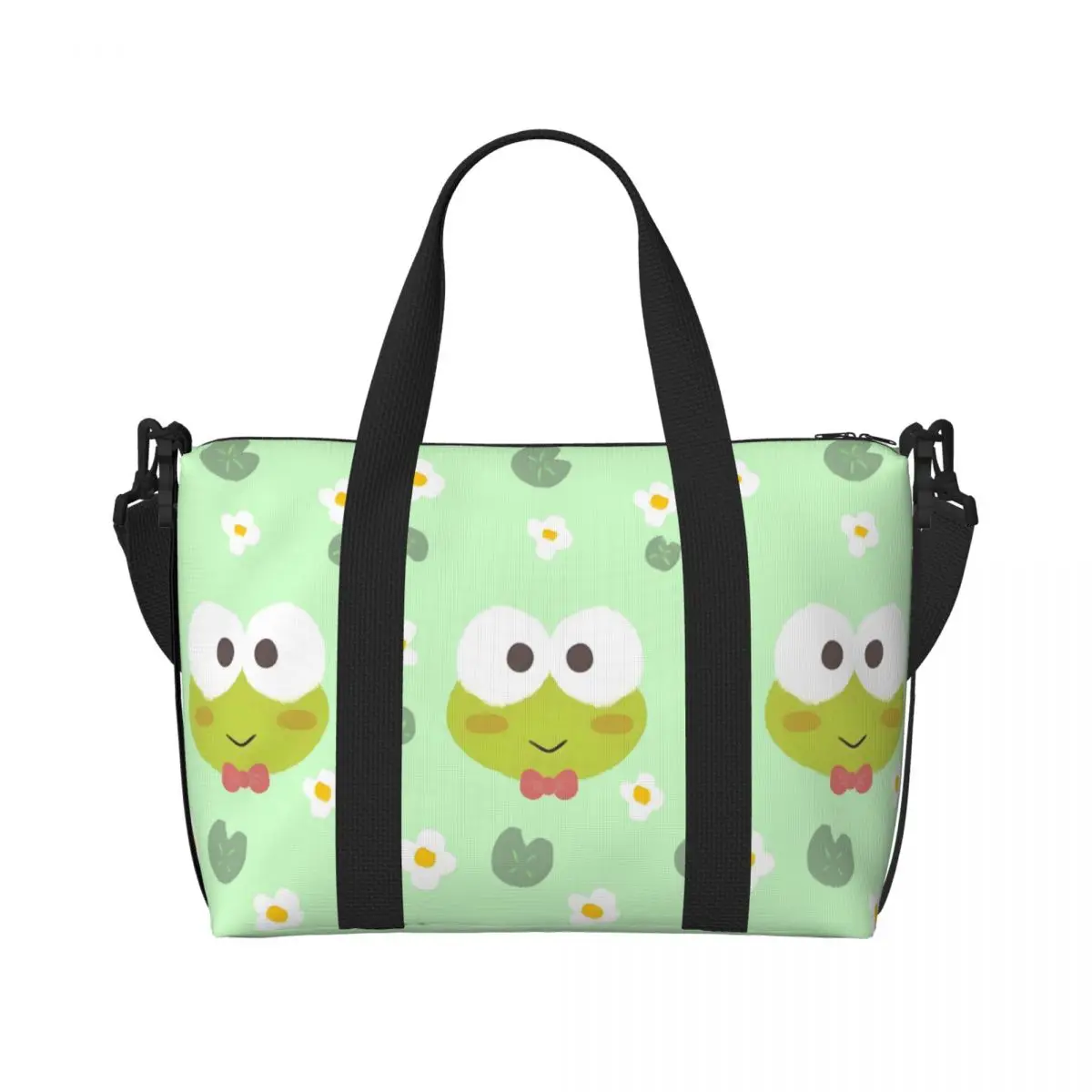 

Custom KeroKeroKeroppi Beach Tote Bag Women Extra Large Gym Carry On Frog Anime Travel Shopping Bags