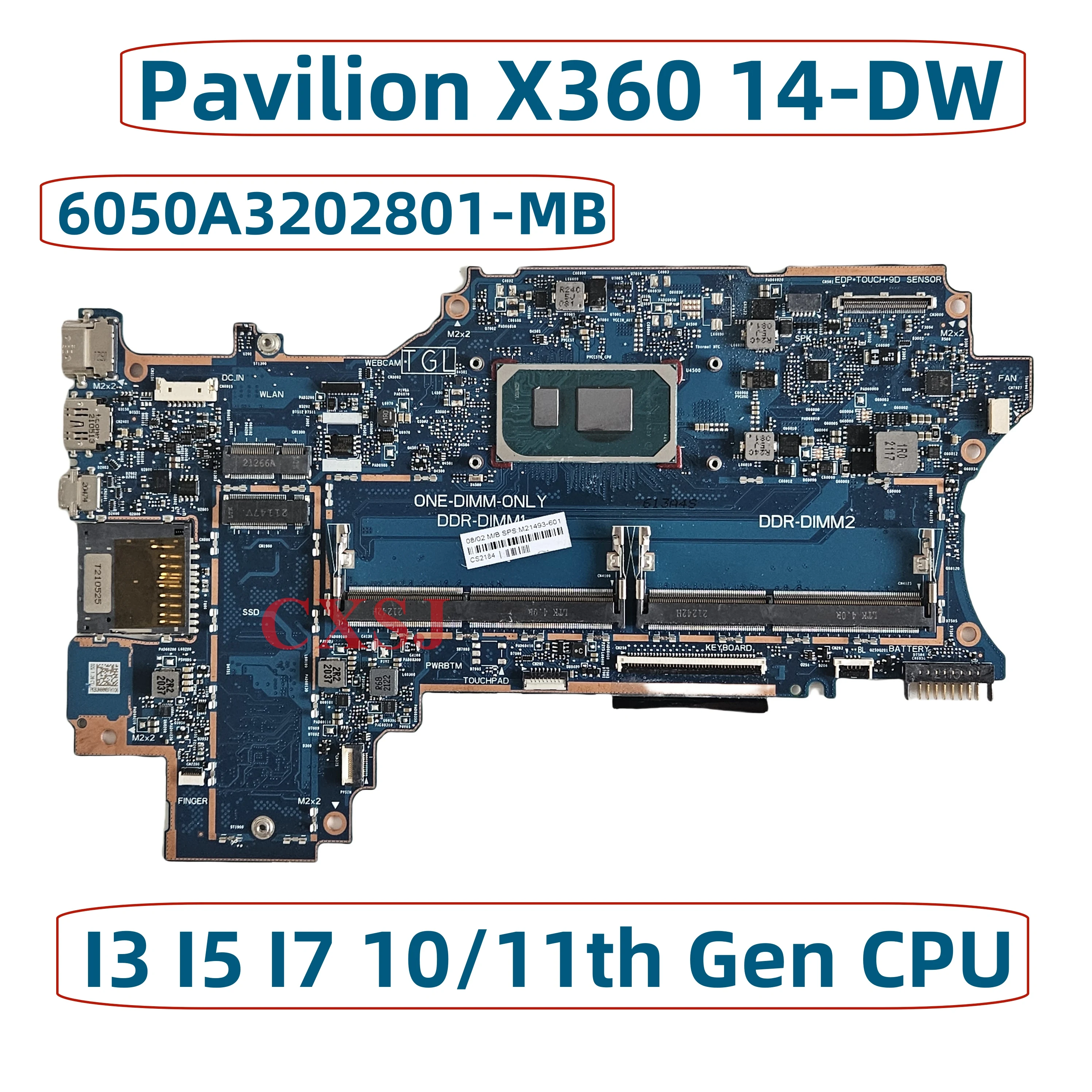 

For HP Pavilion X360 14m-DW 14-DW Laptop Motherboard With i5-1035G1 i3-1115G4 i7-1065G7 CPU 6050A3156701 6050A3202801-MB-A02