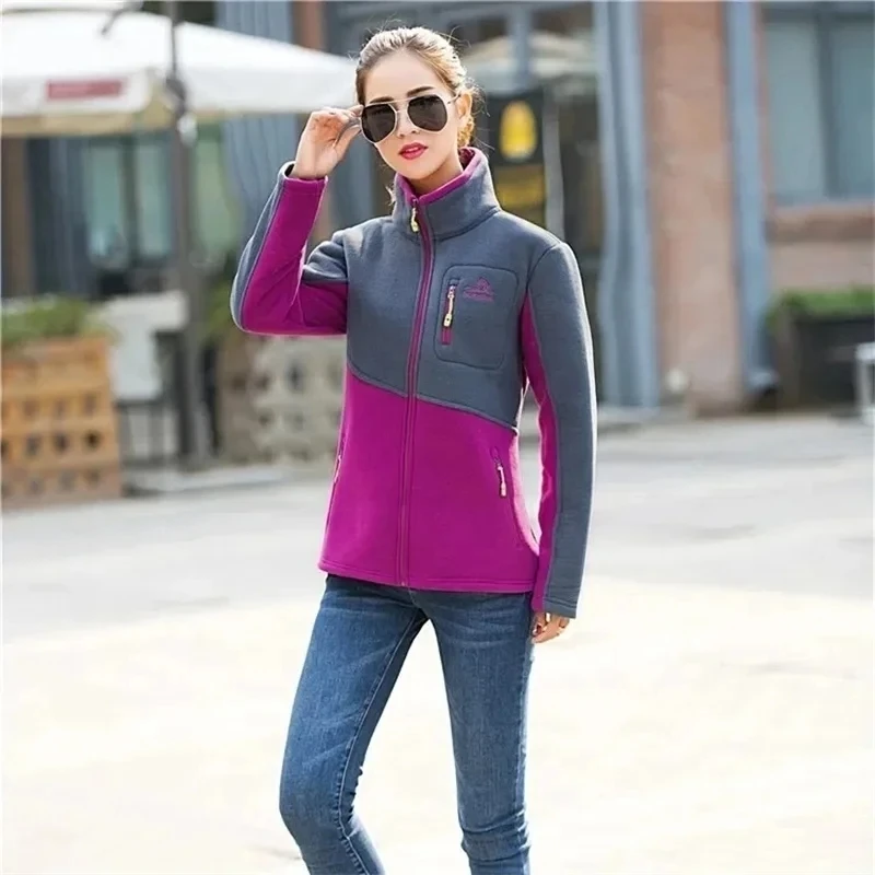 Autumn Winter Fleece Coat Female Patchwork Women's Loose Sweatershirt Casual Zipper Cardigan Top