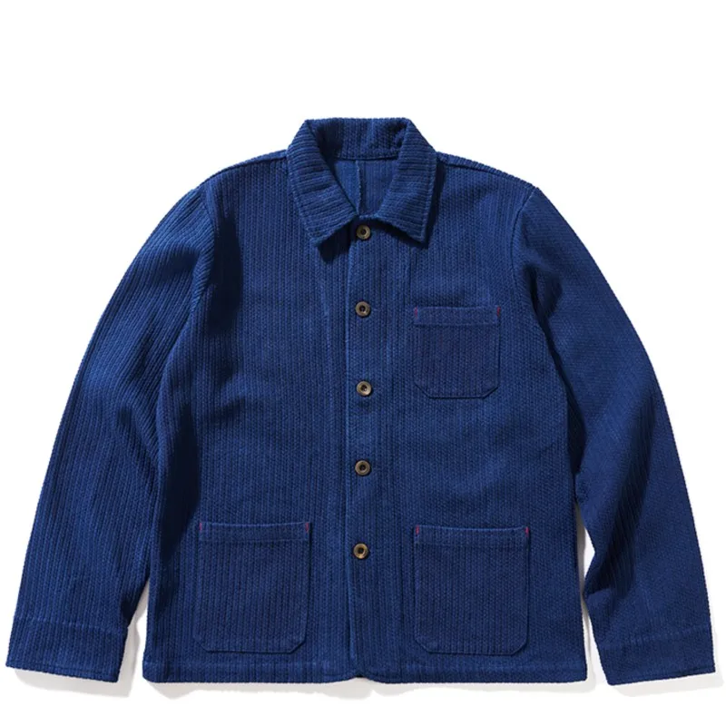 Amekaji Style Wear Plant Blue Dyed Vintage Overalls Jacket Coat for Men