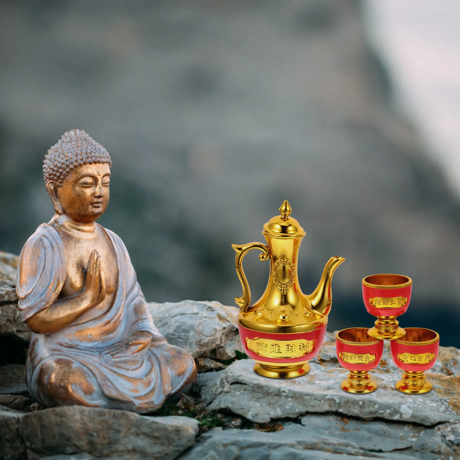 

Gold Plated Teapot Glass Set Copper Bowl Decorate Shot Glasses Plastic Buddha Supply Chalice Medieval Goblet