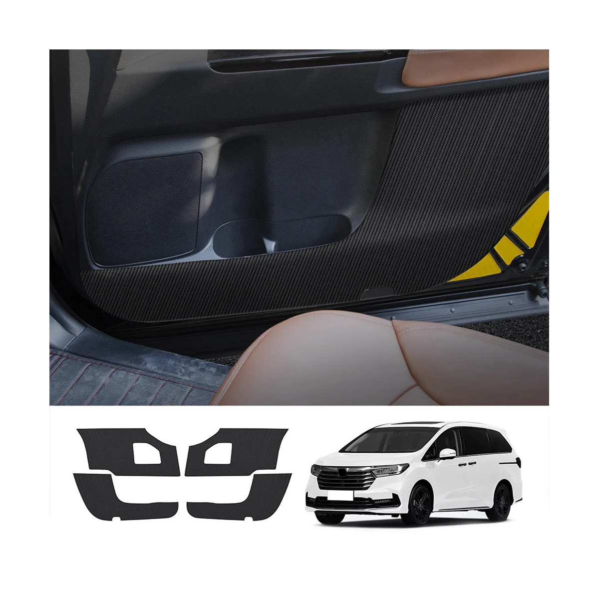 Car Carbon Fiber Leather Door Protector Pad Door Plank Anti-Kick Pad Anti-Dirty Pad Mat Cover for Honda Odyssey 2022+