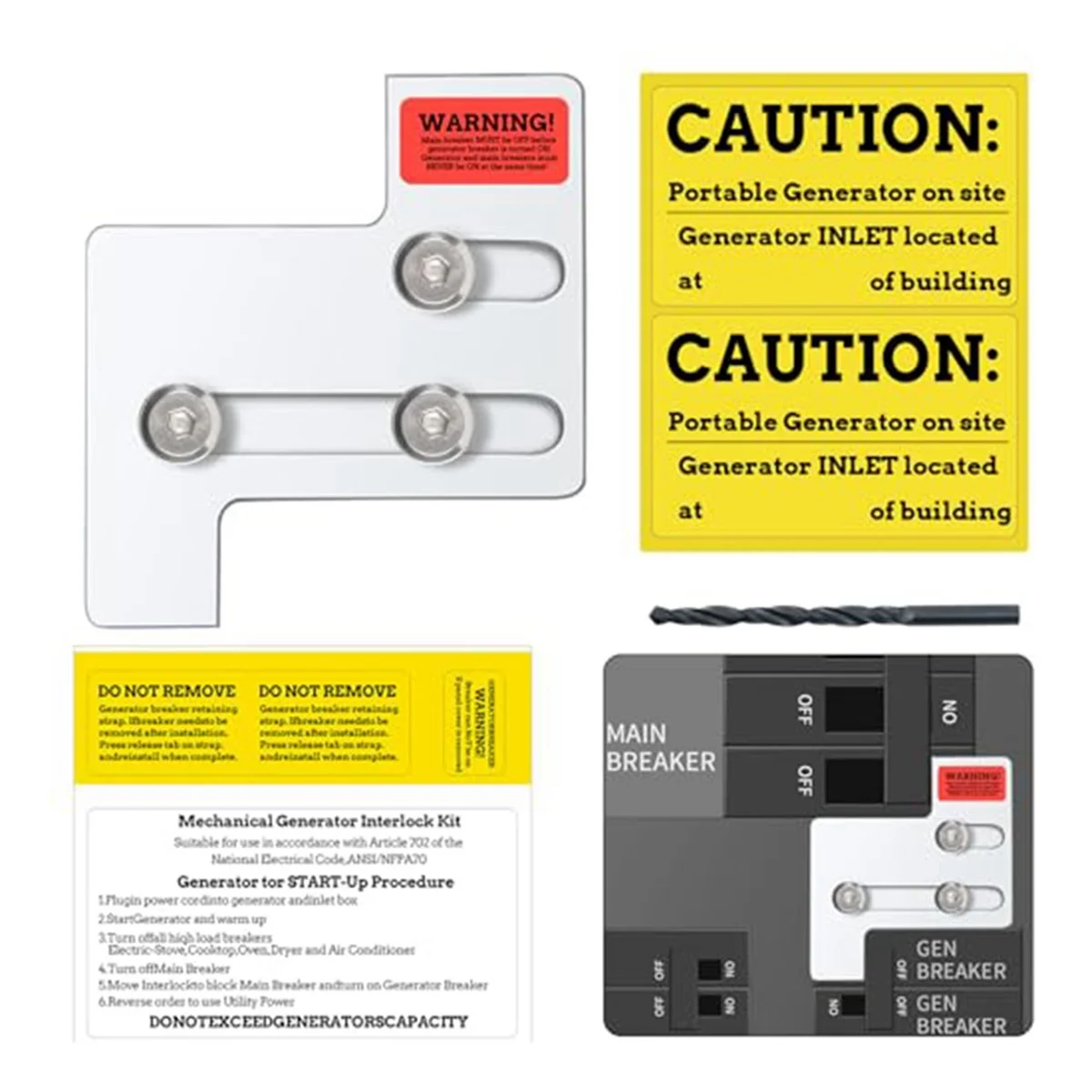 150A 또는 200A 패널용 핫 제너레이터 인터록 키트 메인 및 분기 차단기 사이의 1 1/4인치 간격