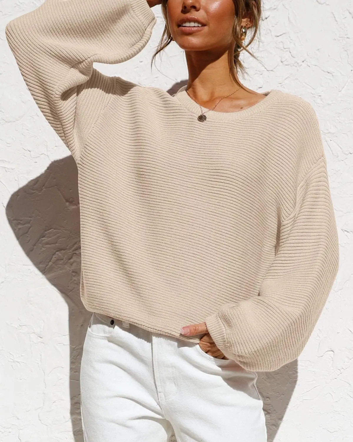 Casual Knit Oversized Sweater Women Winter Y2k Clothes Crew Neck Long Sleeve Jumper Tops Cozy Soft Slouchy Pullover Sweaters