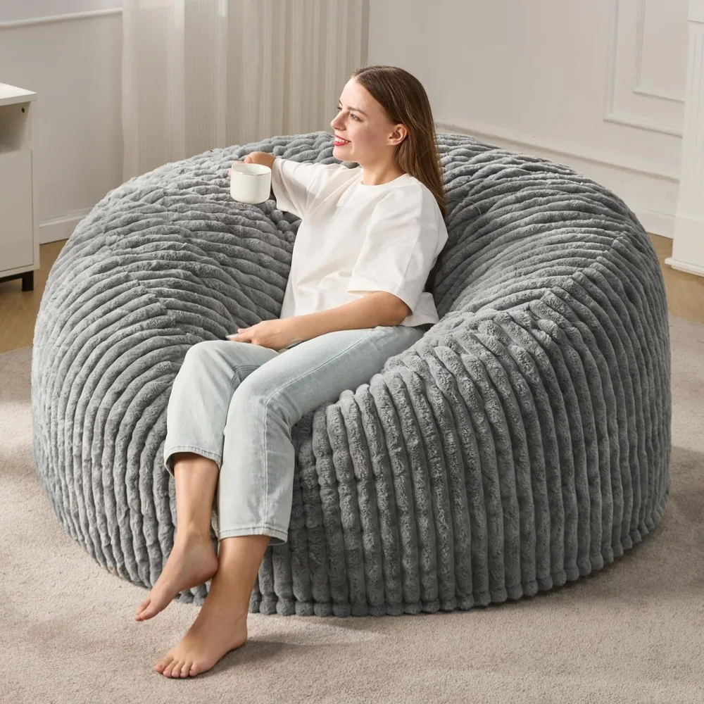 

3-5 ft Bean Bag Chair, Adults Large Beanbag Chair w/Stripe Plush Cover Big, bean bag Chair for Living Room Bedroom Dorm Office