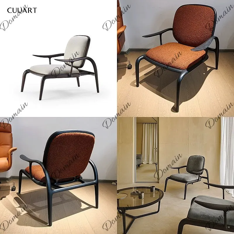 Creative Solid American Ash Wood Dining Armchair, Minimalist Fabric Accent Chair for Tea Room