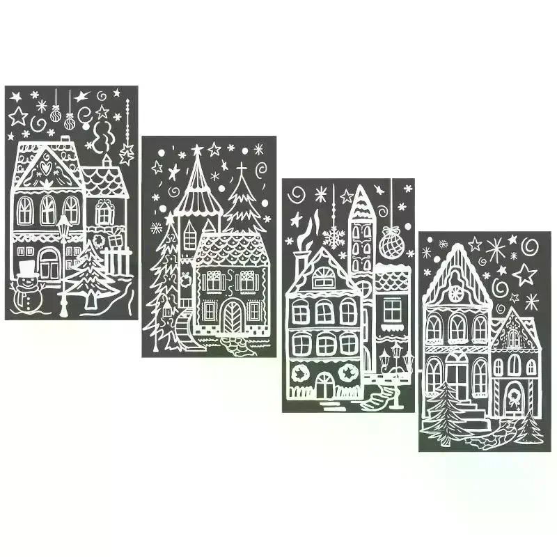 4 Pcs Christmas Window Decals Reindeer Pine Tree Snowflake Pattern Self Adhesive Home Xmas Holiday Party Decoration