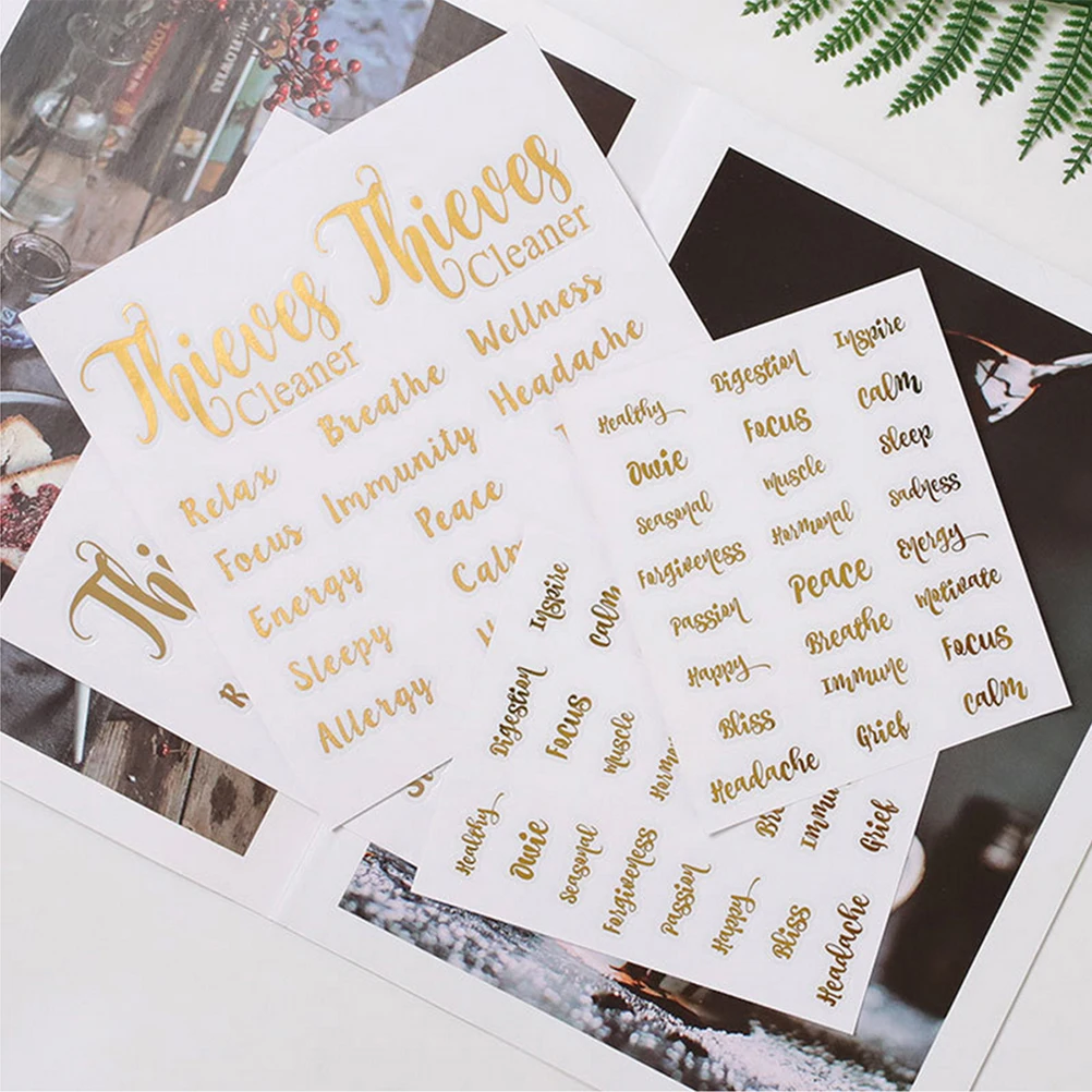 

6 Sheets Letters Decals Essential Oil Bottle Stickers Oil Bottle Labels Waterproof Adhesive Stickers Paper Tags for Files