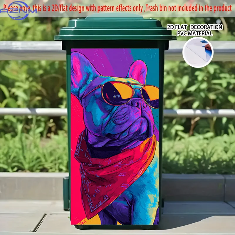 2D Flat Printing 1pc 2D Pattern Printed Kitchen Trash Can Sticker, xcm, Trendy French Bulldog Style Theme Kitchen Home Decor W