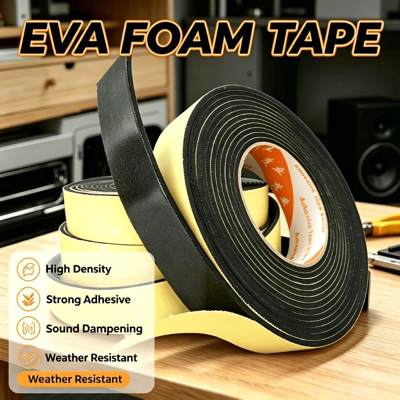 2Pcs EVA Foam Anti-Vibration Tape Black 5M, 3mm Thick Self-Adhesive Noise Dampening Seal Strip for Bed Frame Furniture