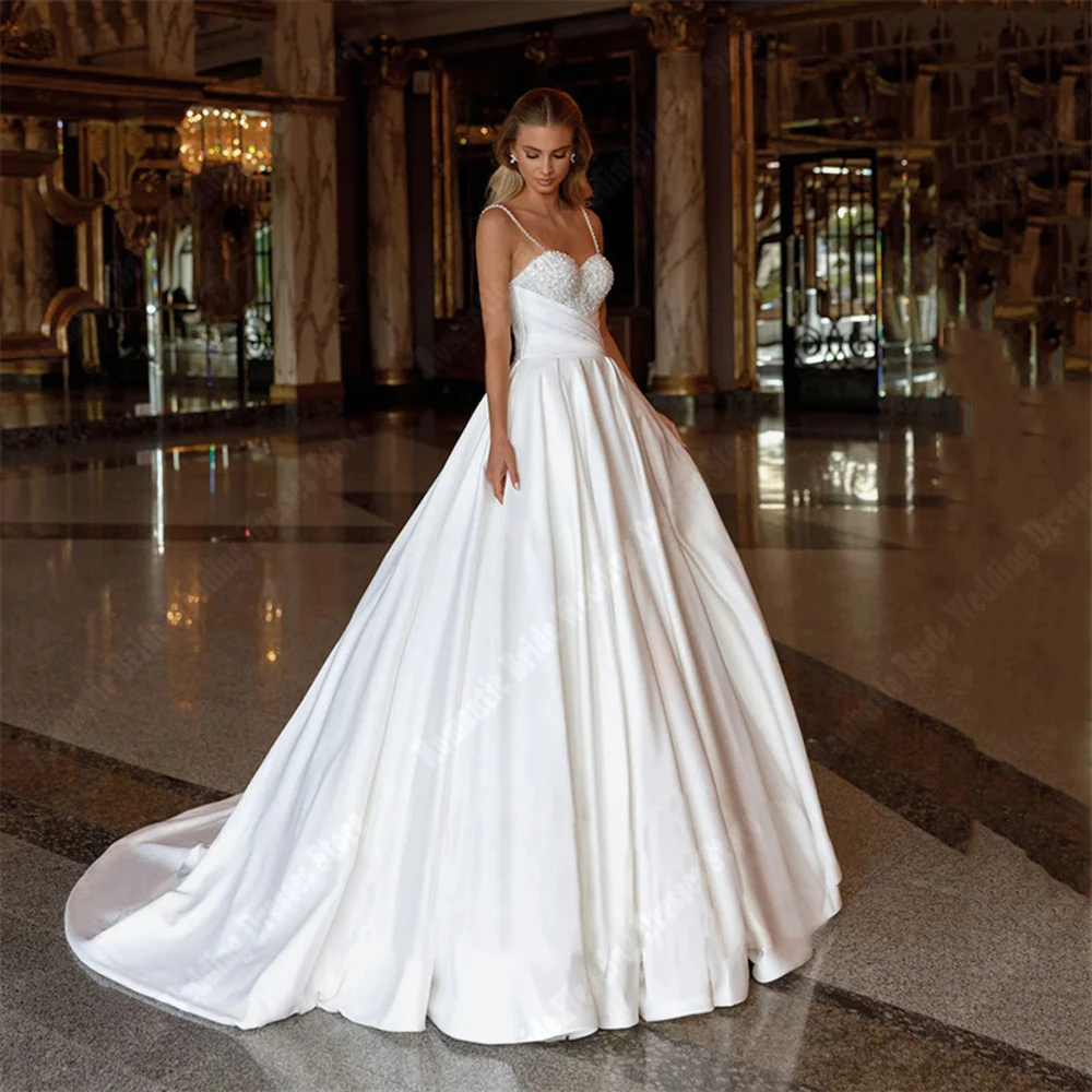 Elegant A-Line Women Wedding Dresses Bridal Gowns Mopping Length Satin Fabric Sleeveless Princess Party Vestidos De Novias 2025