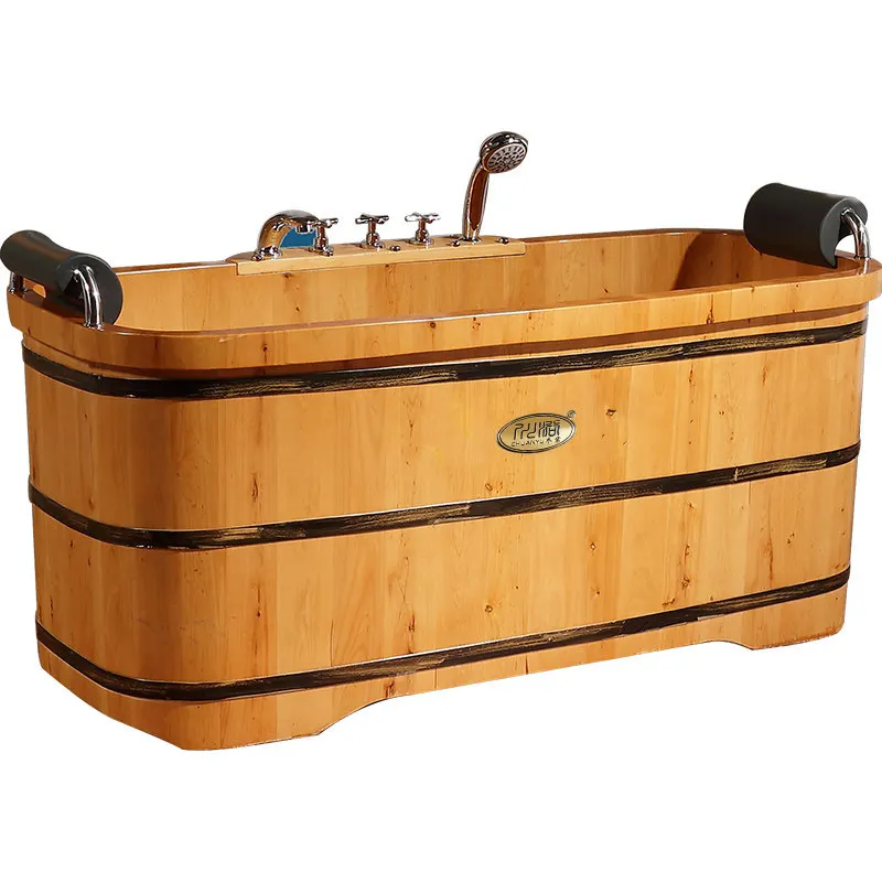 Cedar wood double adult oversized bath bucket household bath bucket with faucet bath basin
