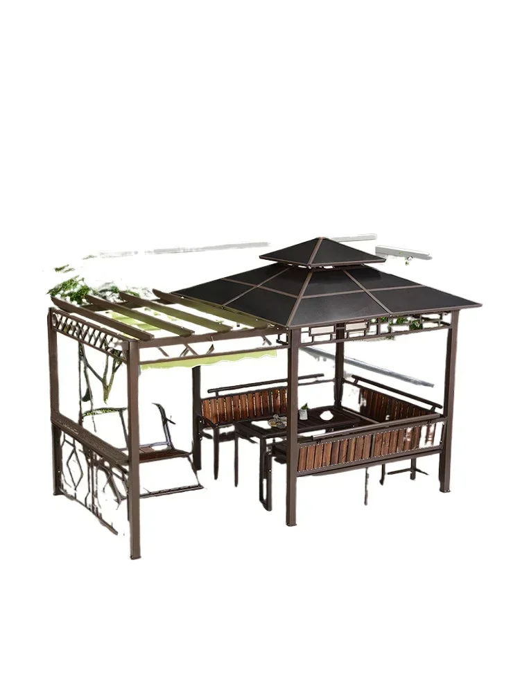 

Pavilion outdoor courtyard grape rack cool solid wood pavilion rooftop courtyard pergola with table and chair swing