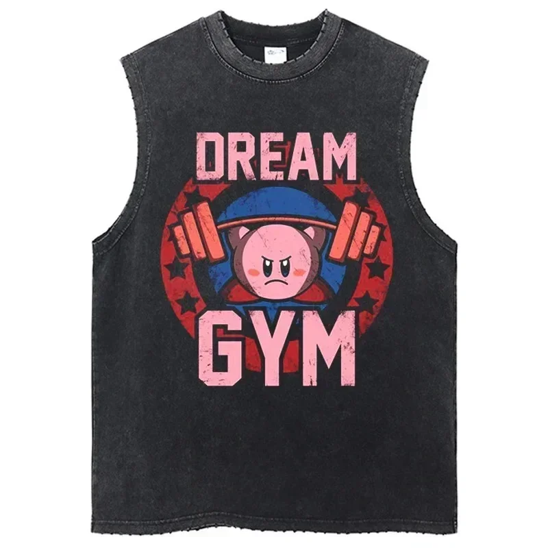 2024 New Men\'s Vintage Leisure Tank Tops Summer Sleeveless T-Shirts For Men Washed Vest Streetwear Oversized Vest Tees Clothing