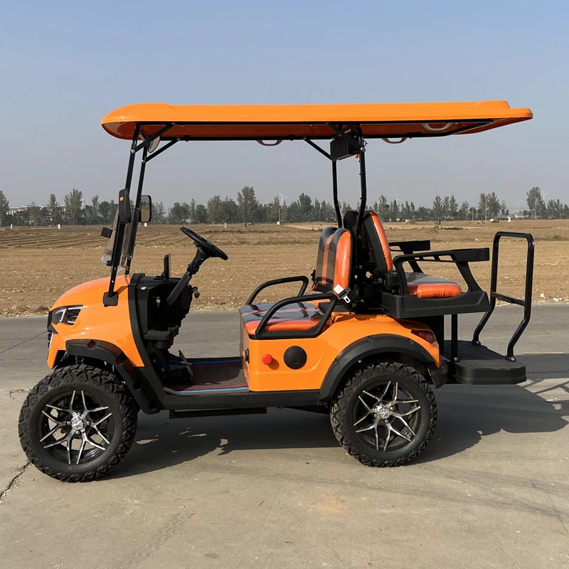 Orange McPherson Suspension 4 Person 48v 60v 72v 4000/5000/7000W Off Road Buggy Lithium Battery Solar Panels Electric Golf Cart