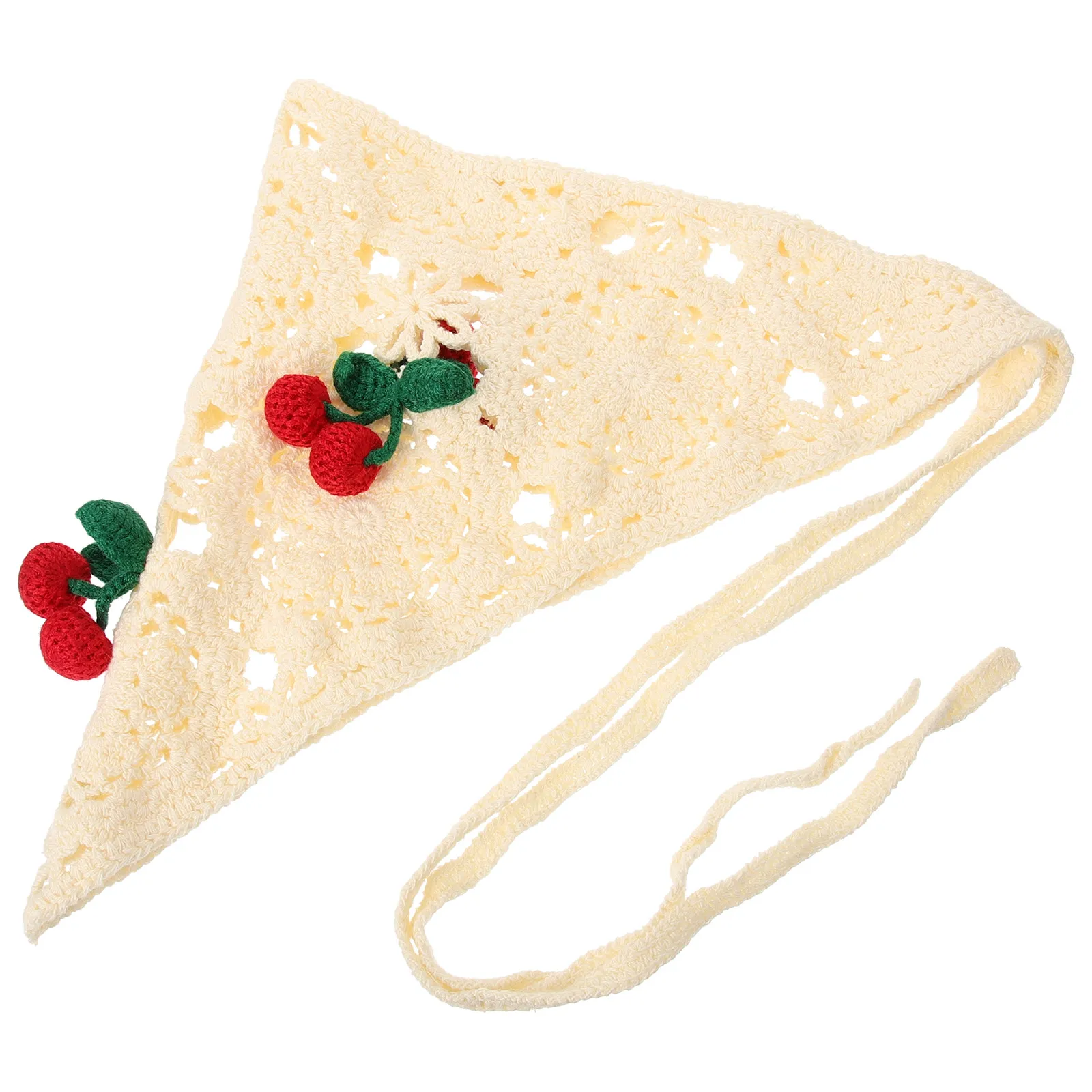 

Knitted Hair Scarf Crochet Cherry Triangle Bandana Soft Breathable Headband Hair Scarf for Women Crochet Bandana