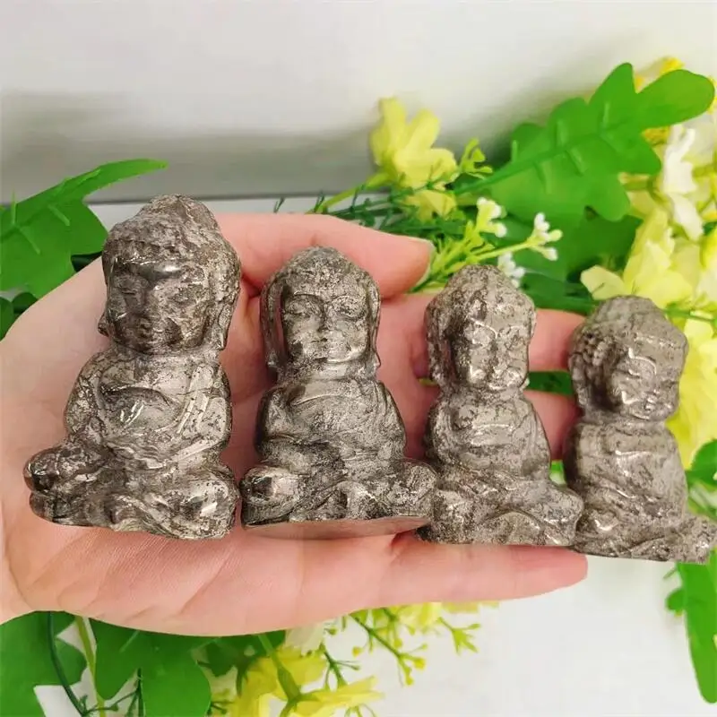 6CM Natural Pyrite Buddha Crystal Healing Carving Figurine Polished Fengshui Gemstones Sculpture Crafts Gift 1pcs