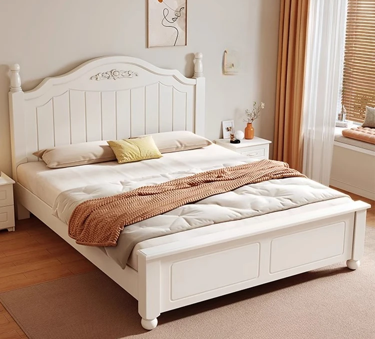 

Solid wood modern simple 1.8 meters European master bedroom double, rental room bed, American frame single bed