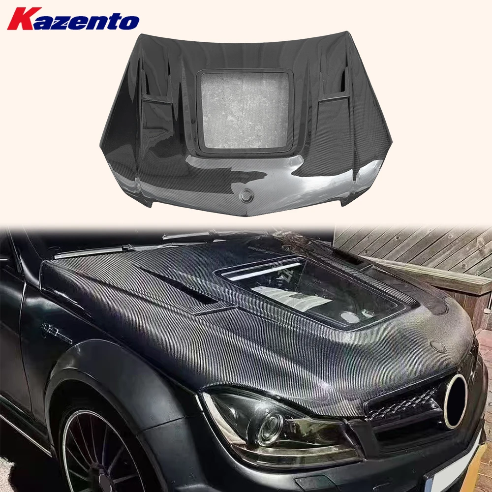 For Mercedes Benz C Class W204 Real C63 Only 08-15 Carbon DW Vented Clear Hood ( Ocean freight is favorable, welcome to inqury)