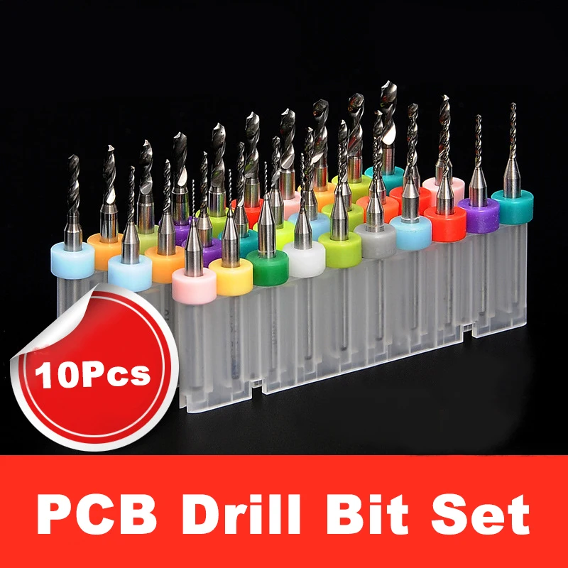 10pcs PCB Drill Bit Set Carbide Micro Drills 0.1-1.2mm Tungsten Steel CNC  Cutter for Wood Engraving Perforation with Amber Wax