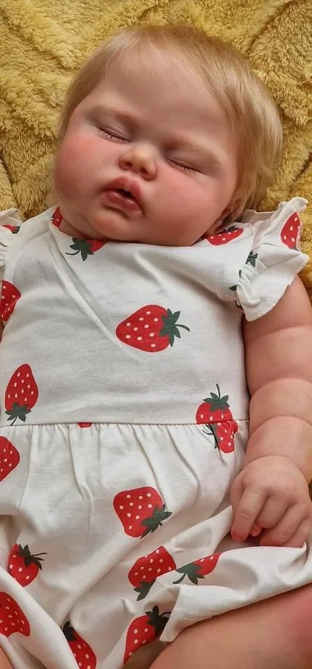 St.Store 24 Zoll lebensechte Schlafgurke in weichem Stoffkörper, wiedergeborenes Kleinkind, handverwurzeltes blondes Haar, kuschelige Babypuppe