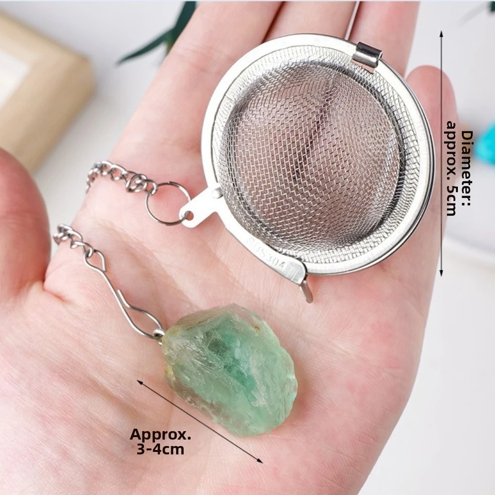 Stainless Steel Tea Filter Strainer Fine Mesh with Crystal Stone Chain Teapot Infuser Reusable Spice Strainer for Tea Brewing
