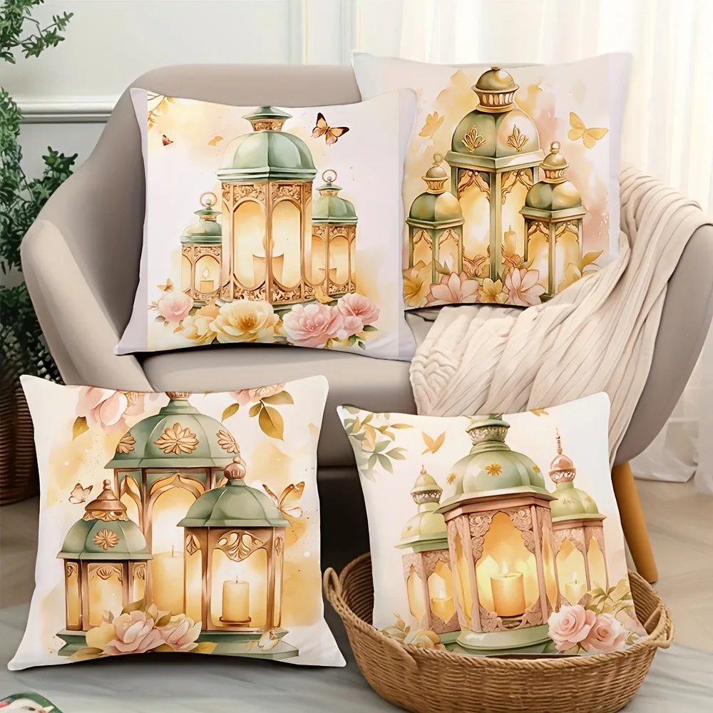 Ramadan Candle Print Pillowcase Nordic Home Decor Pillowcase Holiday Bedroom Living Room Decoration Polyester Cushion Cover