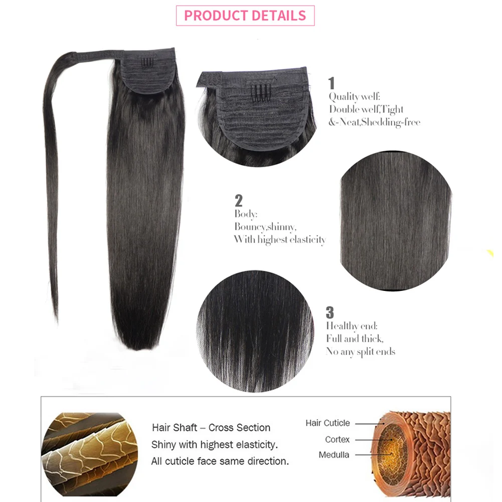 Chocola-Extensions de Cheveux 100% Naturels Brésiliens Remy, 16 à 18 Pouces, 60g, Queue Ronde Magique avec réinitialisation, Prêle, Impressions de