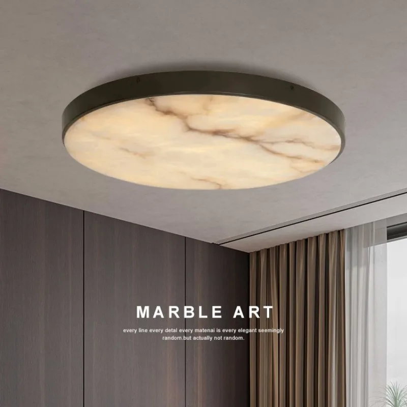 Modern Copper Base LED Ceiling Lights Rotundity Natural Marble Light Fixture Living Room Bedroom Restaurant Kitchen Hanging Lamp