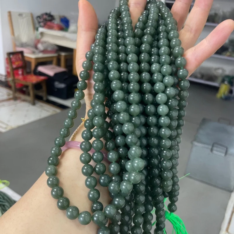 

Hetian Jade Qie Mo Blue Root Powder Sugar Gradient Jadeite Qinghai Material Lake Green Buddha Bead Accessor