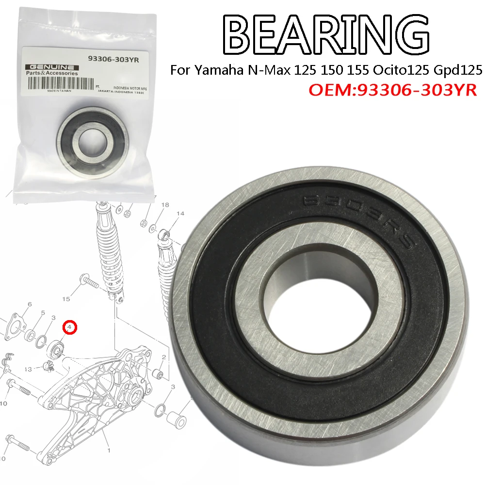 Swingarm/Shockabsorber Bearing For Yamaha N-Max 125 150 155 Ocito125 Gpd125 93306-303YR