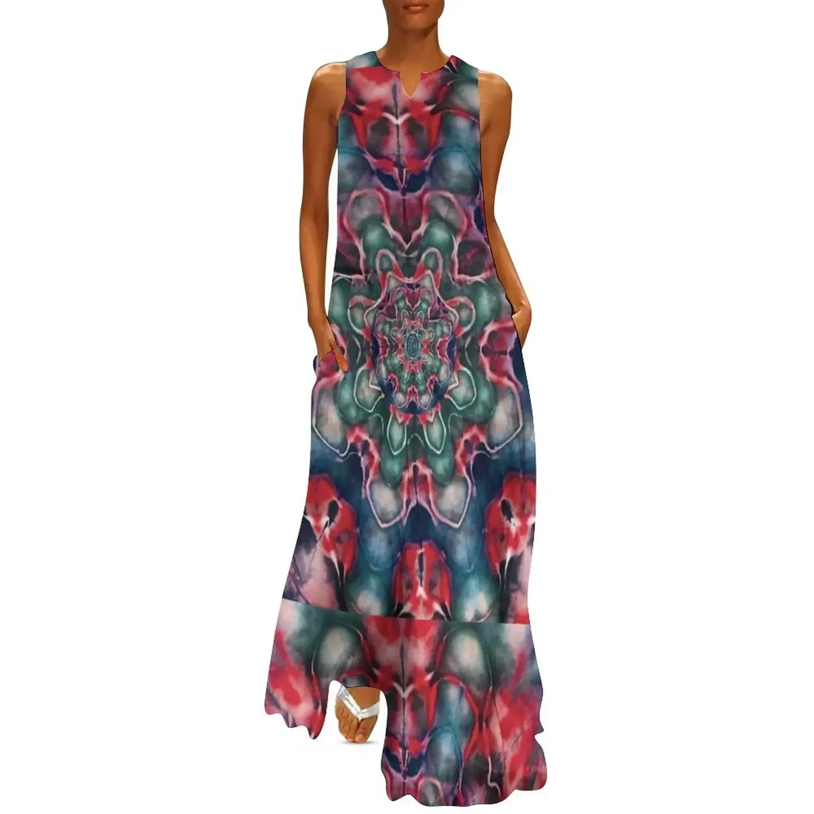 

Tie Dye Red and Indigo Deadhead Trippy mandala Long Dress summer dress woman 2025 trendy Woman dresses party dresses women Dress