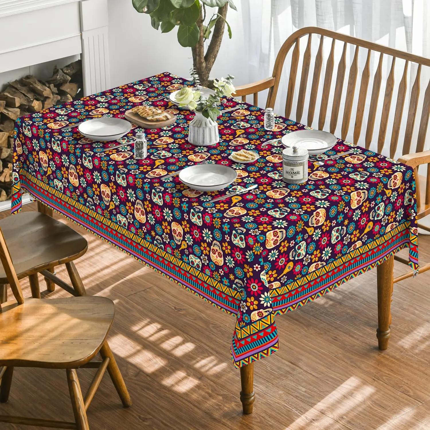 Mexican Day of The Dead Sugar Skulls Waterproof Tablecloth Party Decor Dia De Los Muertos Kitchen Dining Tablecloth Table Decor