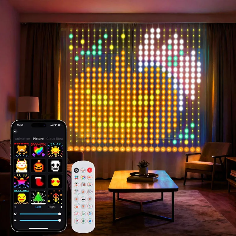 Smart LED Curtain Light USB 400 LED Dynamic Pattern DIY Curtain String Lights with App & Remote for Bedroom Christmas Decor