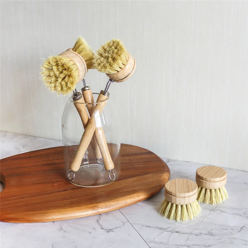 

FYBL-Sisal Pot Brush Long Handle Brush Dishwashing And Pot Washing Bamboo Handle Brush Kitchen Cleaning Descaling
