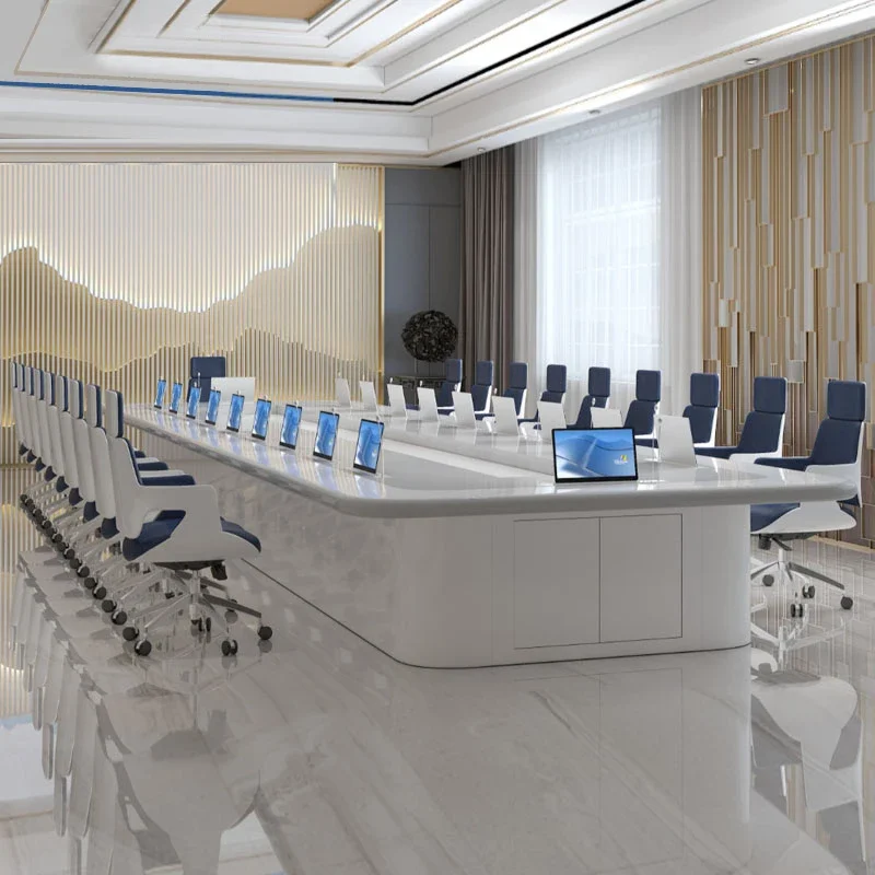 Modern luxury executive Meeting Room Table White desktop Wood MDF board Conference Table 12 Seaters commercial Office Furniture