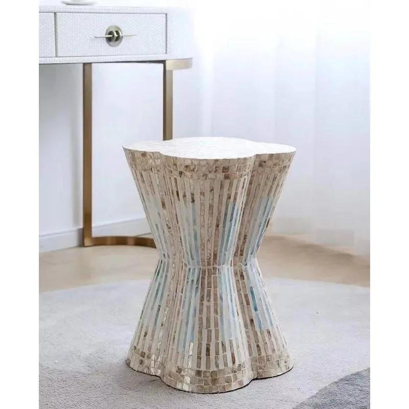 Flower shaped mother-of-pearl stool luxury handmade side table bedroom living room decorative furniture