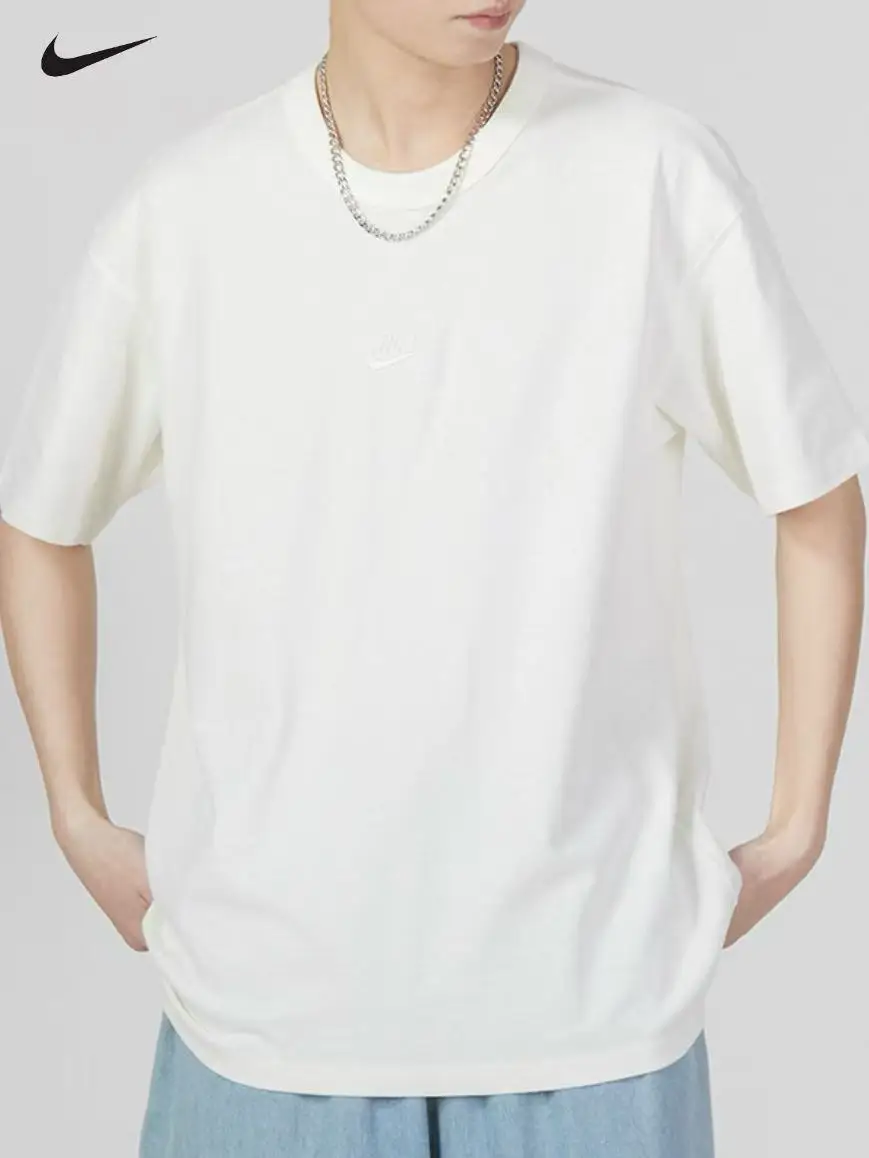 Camiseta Masculina Nike de Algodão Solta, Macia e Respirável, Blusa Esportiva Bordada de Manga Curta para Uso Diário de Verão DO7393-133