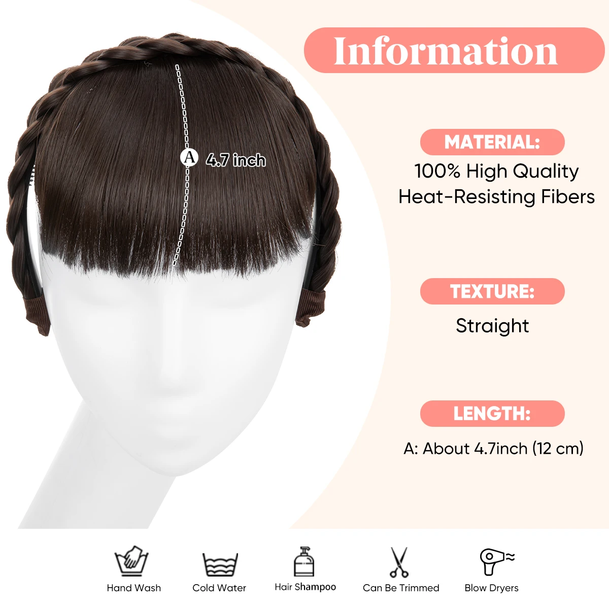 Synthetic Headband Bangs Extension Fake Hair Blunt Fringe without Long Sides For Women Natural Flase Black Brown Hairpiece B11