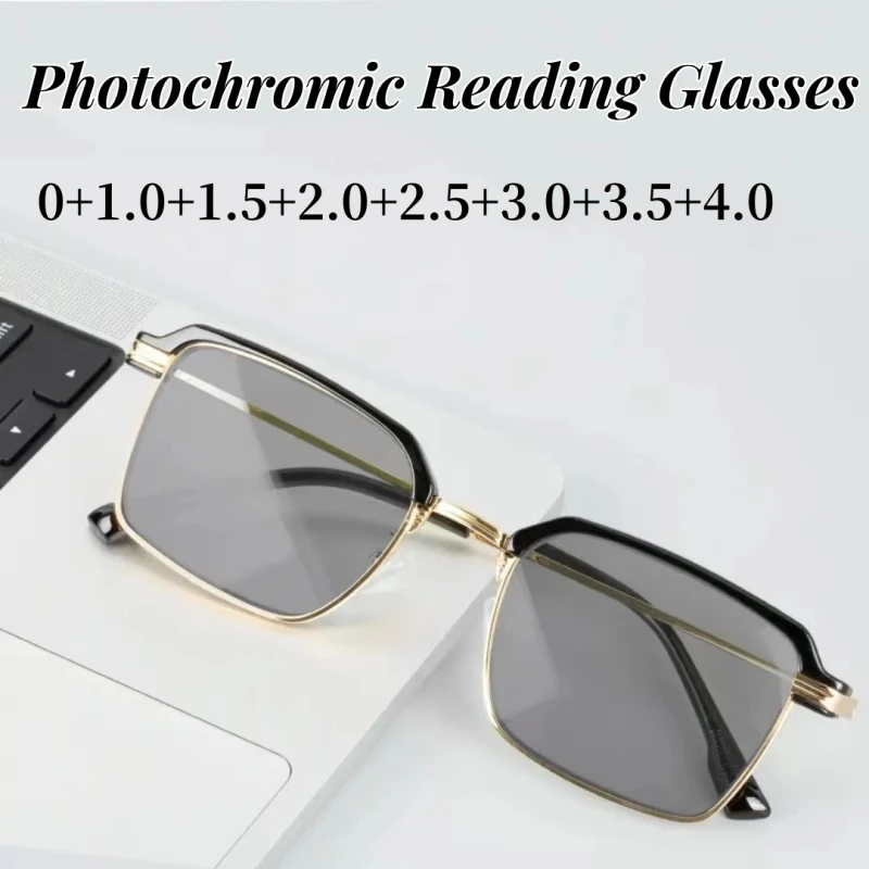 

Photochromic Anti-Blue Light Glasses Fashion Square Frame Reading Glasses Ultra Clear Far Sight Glasses with Diopter 0 To +4.0