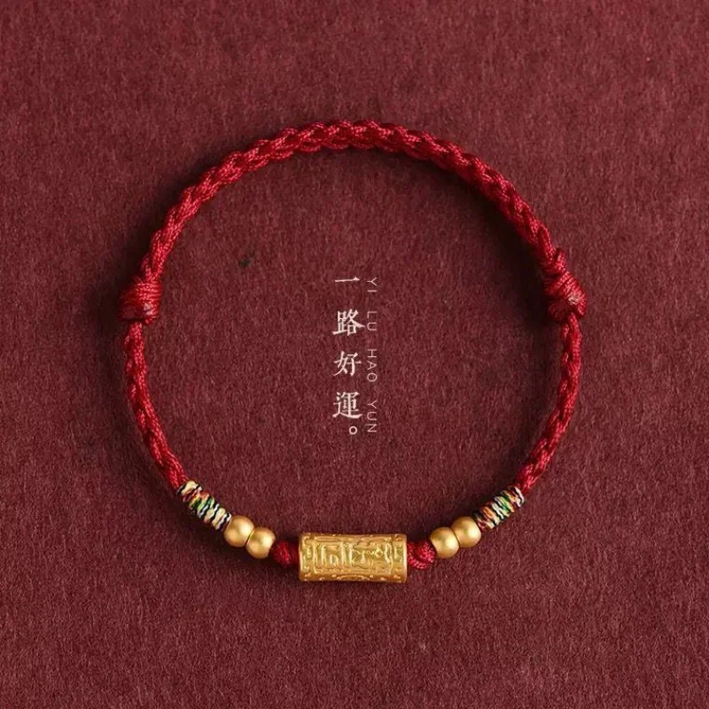 Image of Handgeflochtenes rotes Seil-Glücksarmband, größenverstellbar, für Damen und Herren, handgefertigte Armreifen, Kupferperlen-Armbänder, Geschenk für Freunde und Liebhaber.