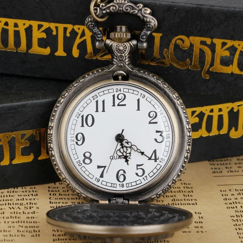 Bronze Antique Pocket Watch Necklace Fob Quartz Gift Necklace Pendant reloj hombre