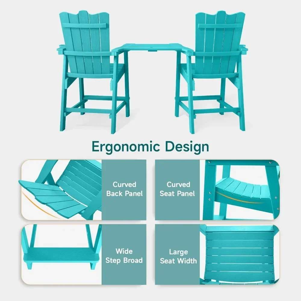 Set di 2 sedie alte da balcone, sedie Adirondack da Patio con vassoi di collegamento rimovibili, portabicchieri da esterno e foro per ombrellone