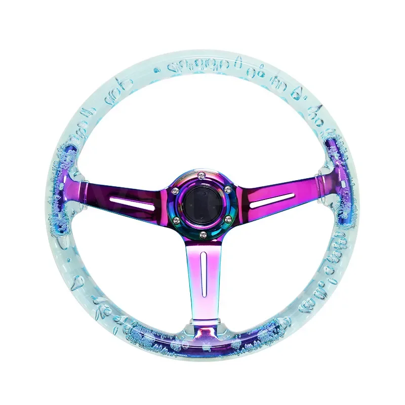 14 inch/350mm Universal Steering Wheel Car Auto Vehicle Racing Crystal Acrylic Transparent Steering Wheel & Horn Button 6 Holes