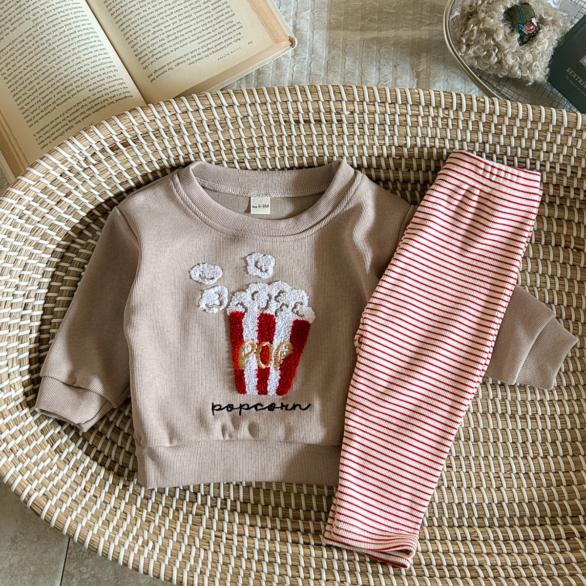 Autumn Thick Toddler Outfits Baby Boy Girl Cute Popcorn Embroidery Pullover Shirt+Pants 2pcs Long Sleeve Kids Clothes Set