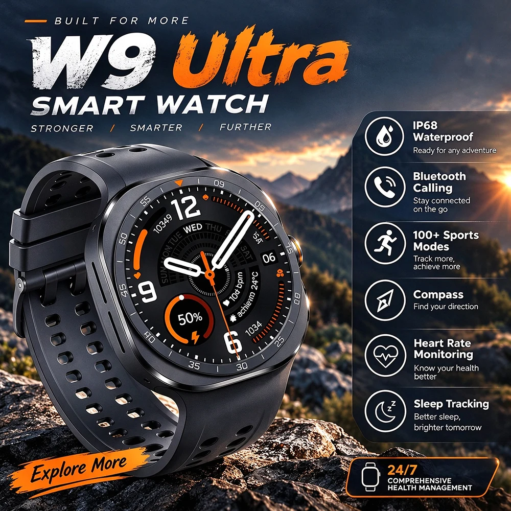 W9 400mAh Men Smart Watch Multi Sport Modes Fitness Tracking Bluetooth Calling Large Battery SOS Outdoor Compass Smartwatch
